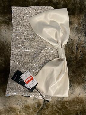 Wildfox Ivory Sequin tube top with Satin Bow